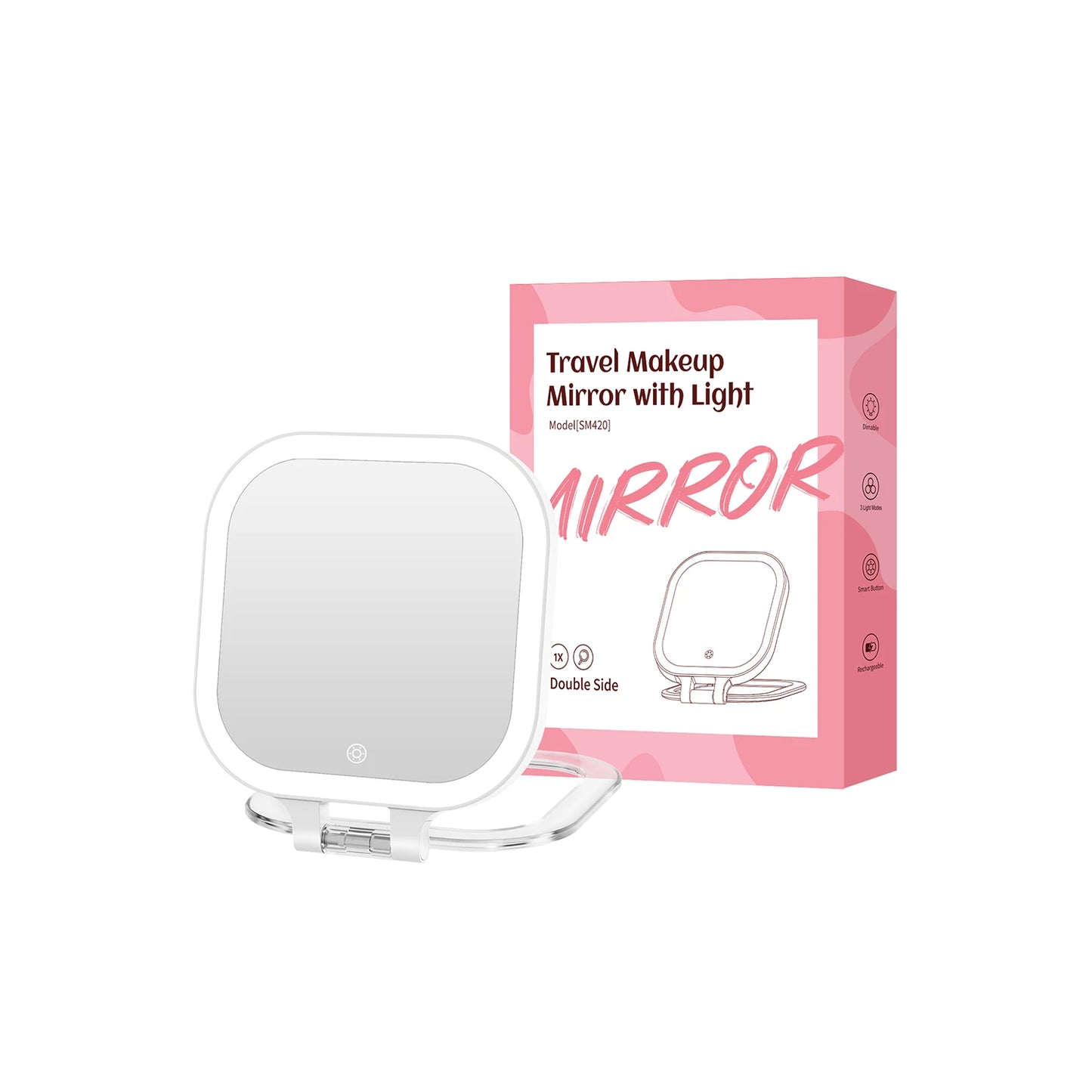Funtouch rechargeable LED travel makeup mirror with lighted vanity mirror and 10X magnification