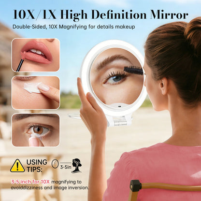 10X magnifying LED makeup mirror for detailed eye makeup, skincare and beauty application