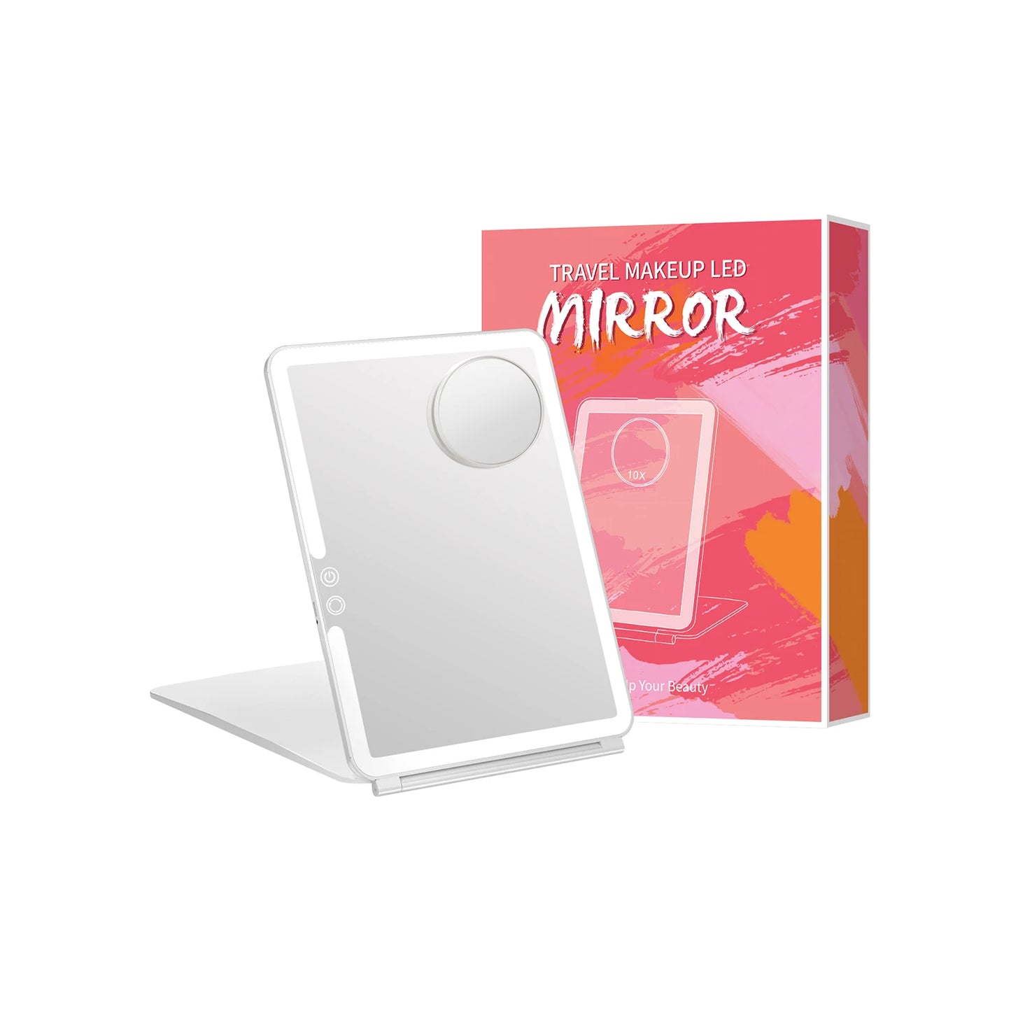 Foldable LED Travel Mirror with Detachable 10X Lens