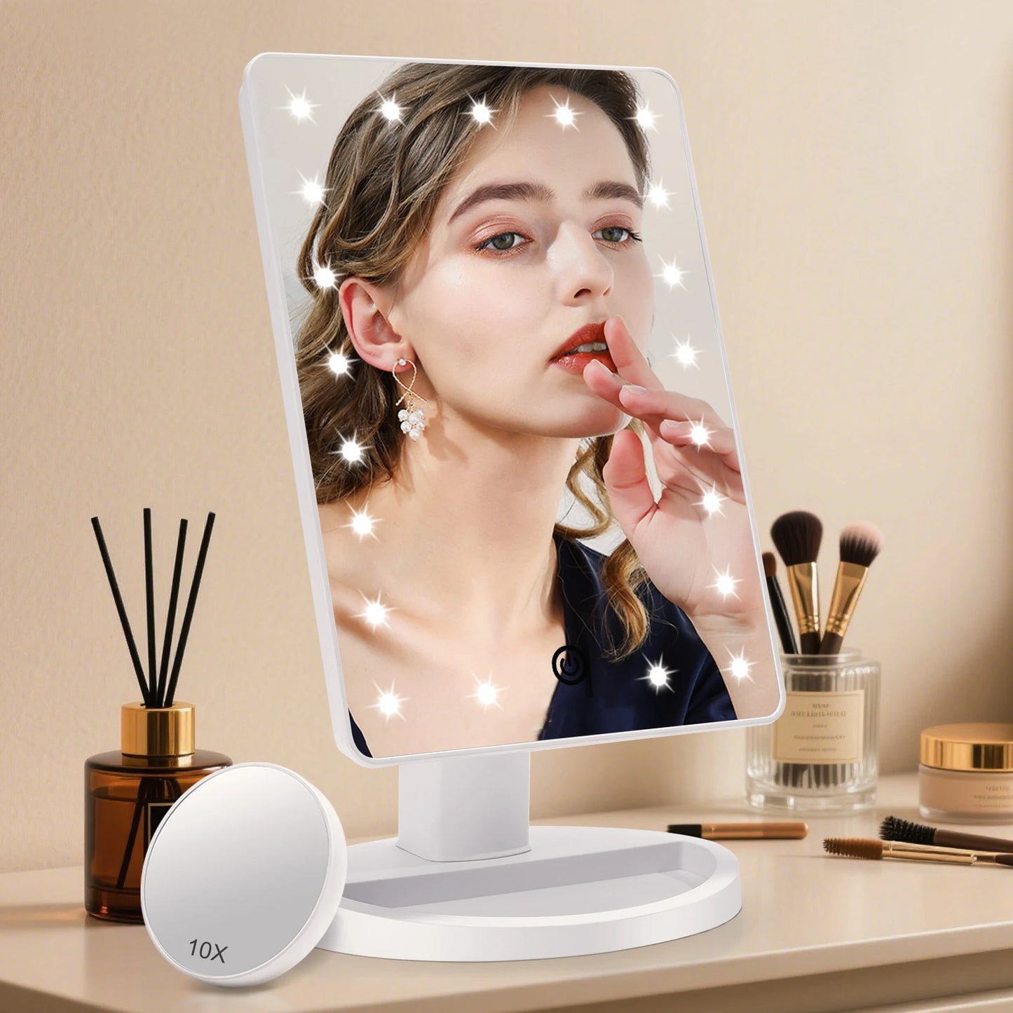 LED Tabletop Makeup Mirror 1X/10X Detachable Magnifier Mirror