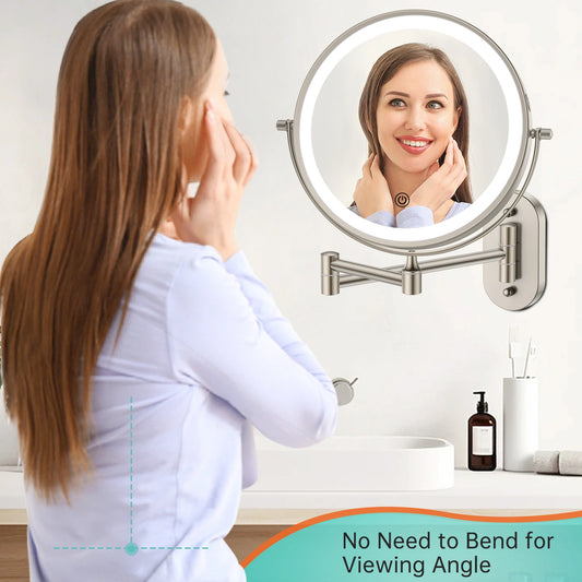 Bathroom wall mounted LED vanity mirror for convenient makeup and skincare application
