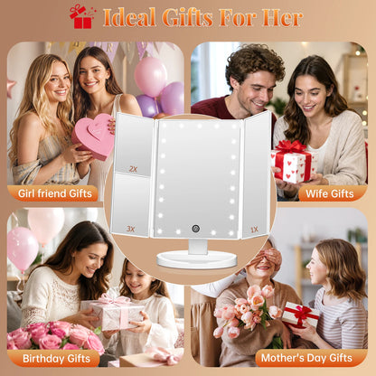 Tri fold LED makeup mirror as a beauty gift for women, birthdays and special occasions
