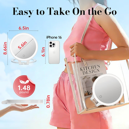 Compact travel makeup mirror with LED lights, lightweight design for handbags and on-the-go beauty