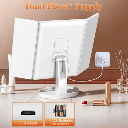 Dual power LED makeup mirror with USB charging and battery option for flexible use