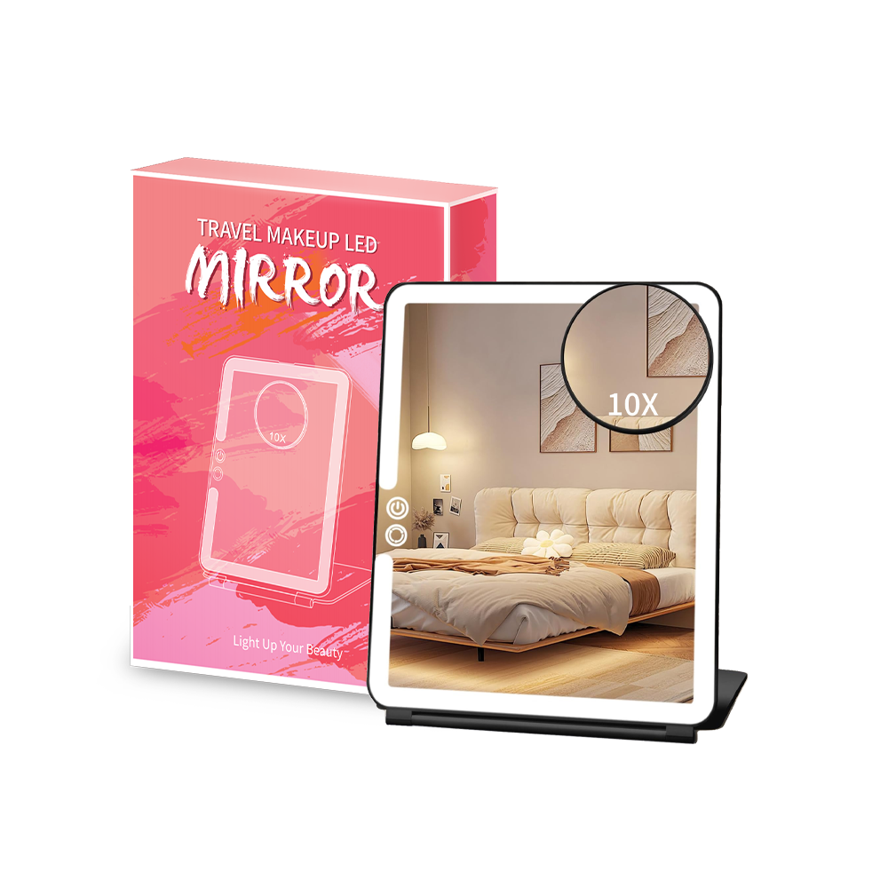 Foldable LED Travel Mirror with Detachable 10X Lens