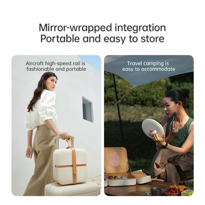 Women carrying and using the portable makeup organizer with removable LED mirror